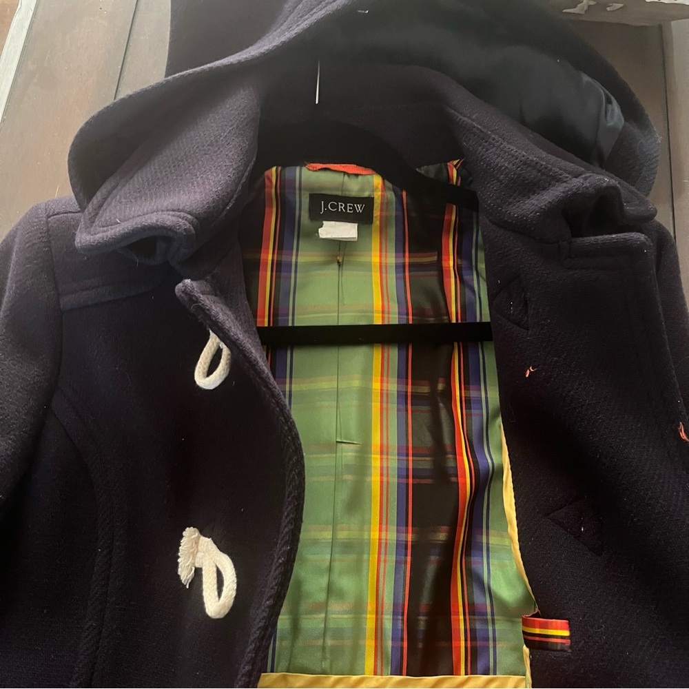 J. Crew Wool Toggle Coat Navy Silk Lined Size 10